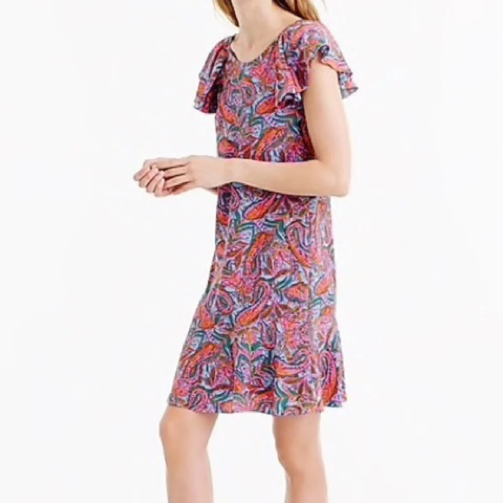 J. Crew Ruffled Paisley Print Silk Shift Dress